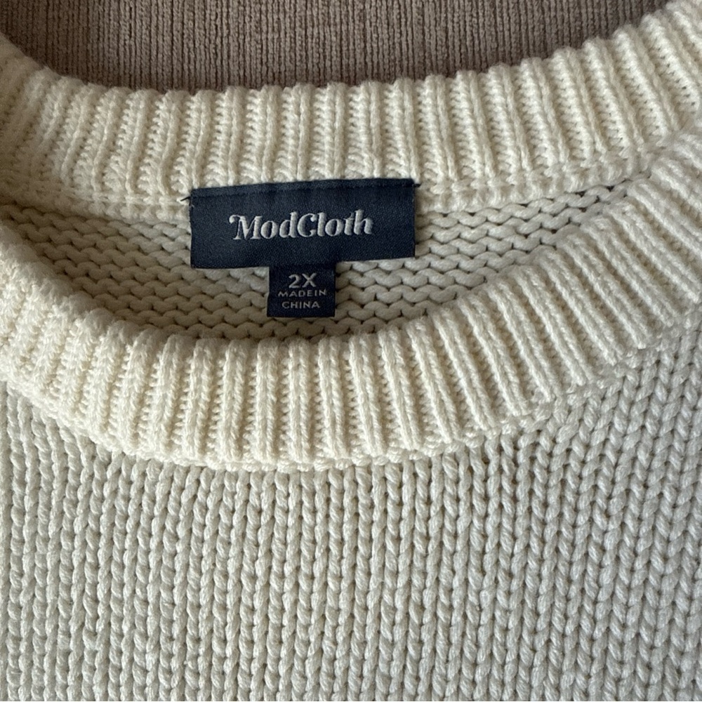Modcloth Cream Sweater with Colorful Pom-Poms, XXL - Picture 5 of 7